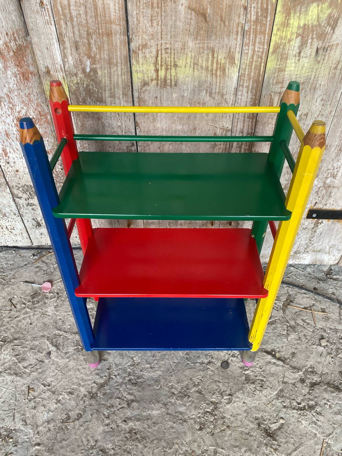 Vintage Coloured Wood Shelf Pencil Design PIERRE SALA Antique Furniture #D