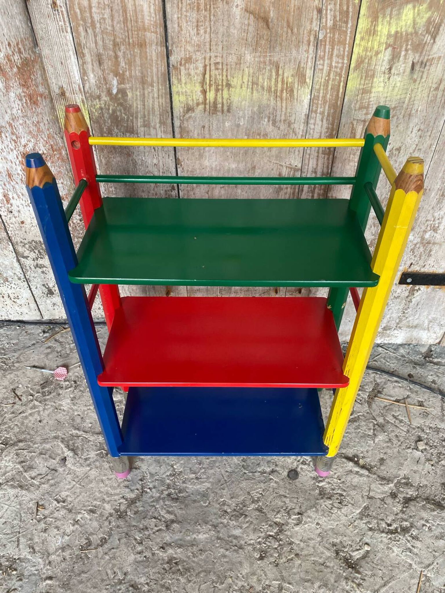 Vintage Coloured Wood Shelf Pencil Design PIERRE SALA Antique Furniture #D