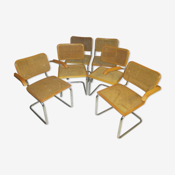 Suite 4 chaises Cesca B32 et 2 fauteuils S64 Marcel Breuer vintage de 1971