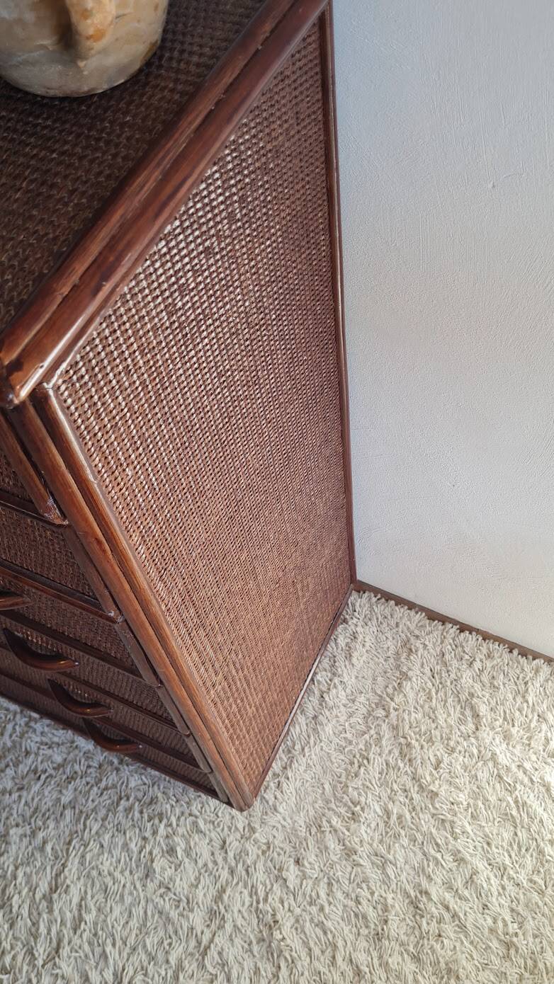 Commode en rotin vintage circa années 70