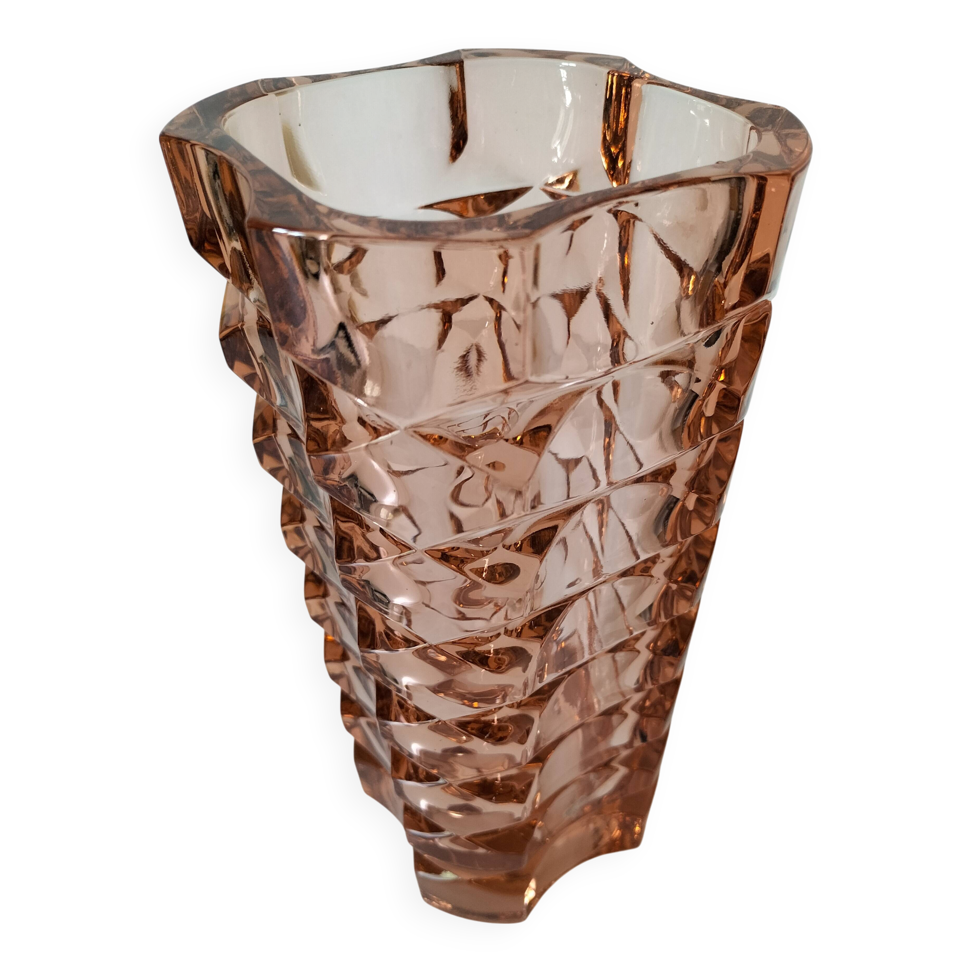 Vintage pink pressed glass vase – Windsor Rosaline model by Luminarc
