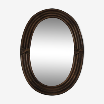 Miroir ovale entouré de rotin tressé 37x52cm