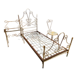 One person romantic bed with bedside table brass bedroom chair