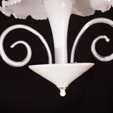 “Umbrella” Charming Murano Vintage White Chandelier in Murano Glass, 1980s