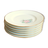 6 small plates signed Limoges France with nenuphar decor and golden border