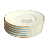 6 small plates signed Limoges France with nenuphar decor and golden border
