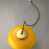 Mid-century yellow glass & brass mushroom table lamp