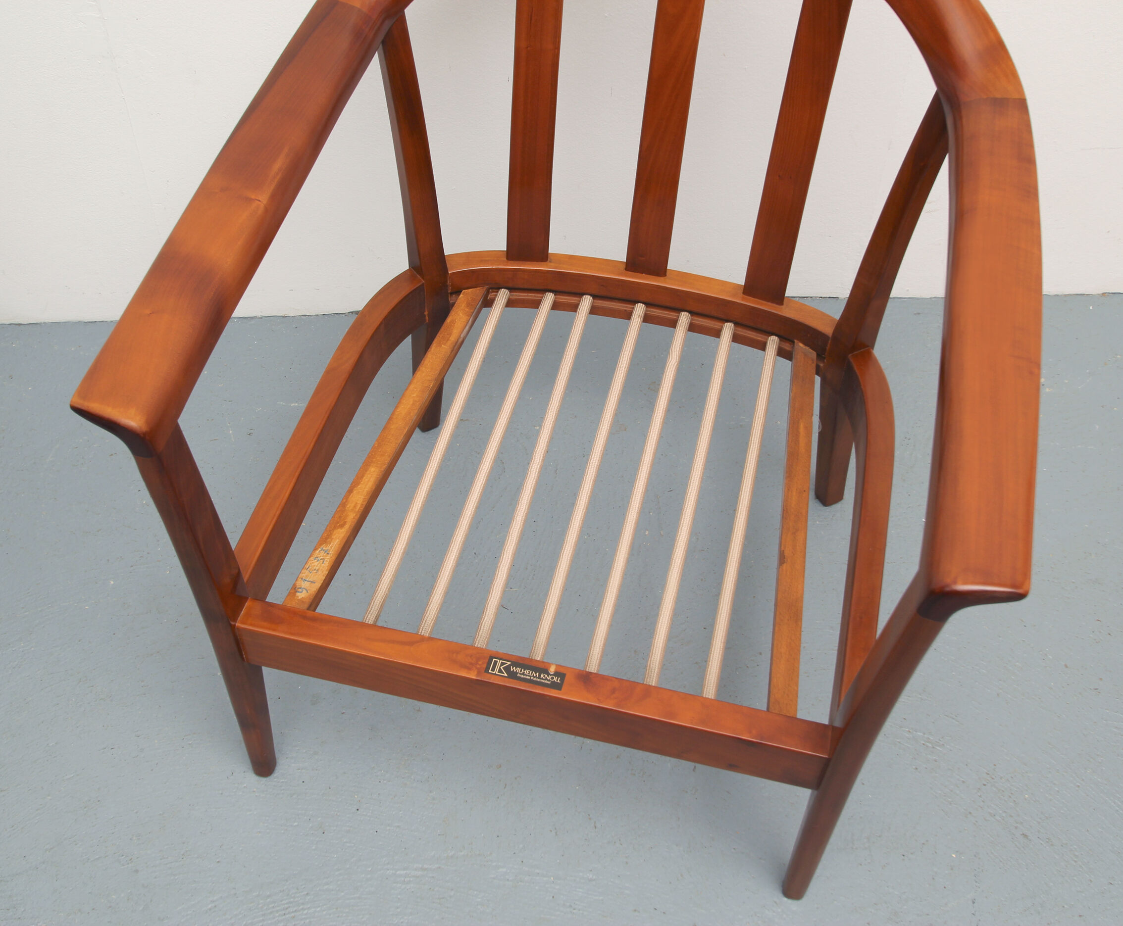1960s armchair cherrywood in blue, Wilhelm Knoll
