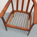 1960s armchair cherrywood in blue, Wilhelm Knoll