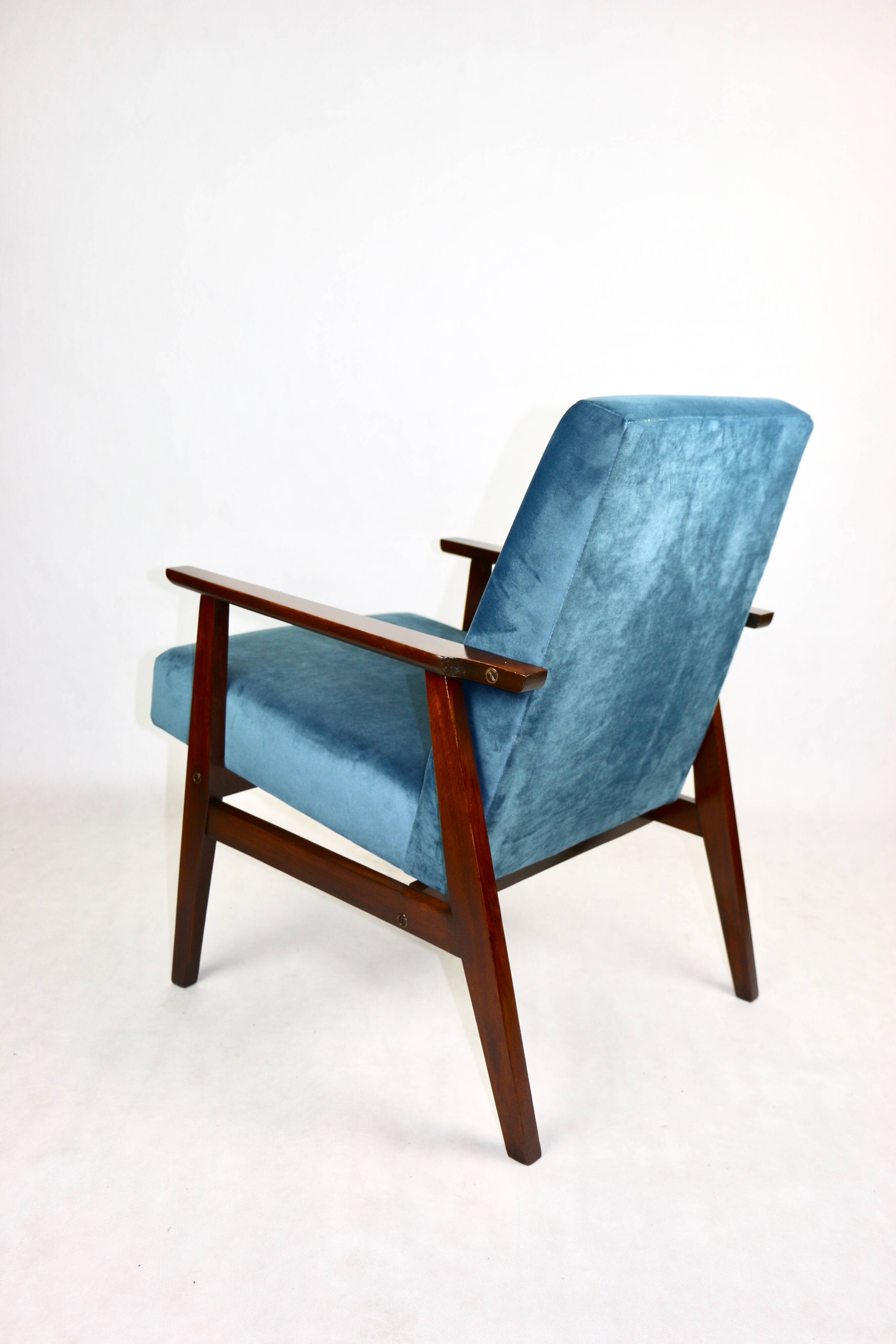 Vintage Ocean Blue Fox Armchair, 1970s