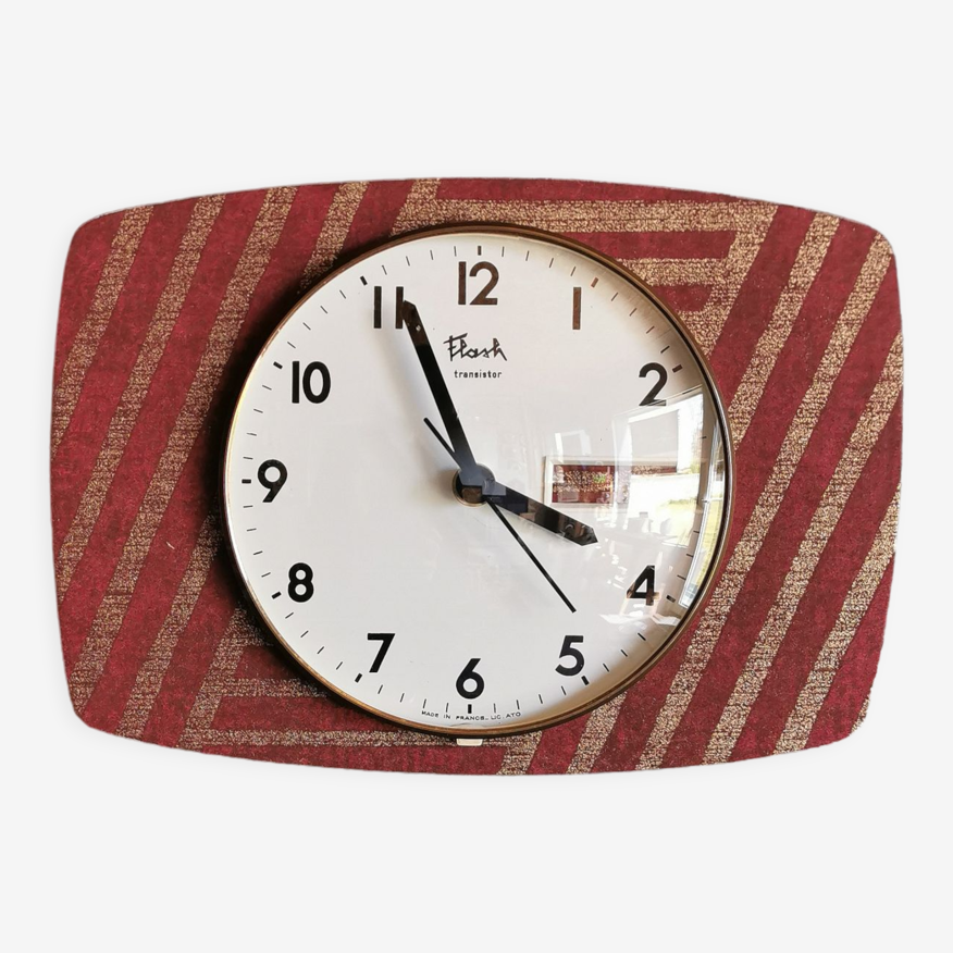 Horloge vintage pendule murale silencieuse rectangulaire "flash framboise  doré" | Selency