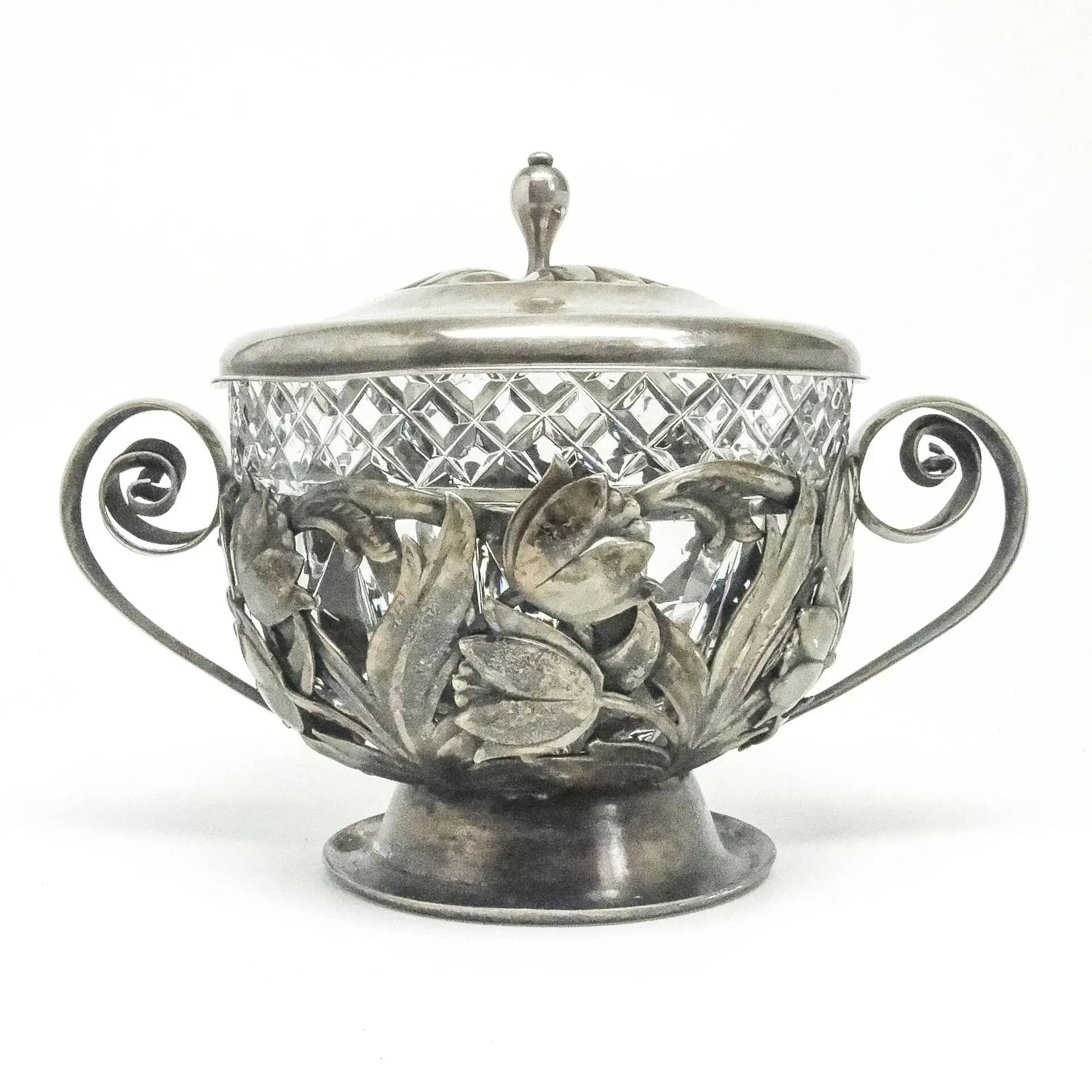 Art Nouveau sugar bowl, silver-plated brass, Poland, 1920s