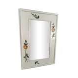 Vintage rectangular mirror in painted wood cream decoration yellow pinks