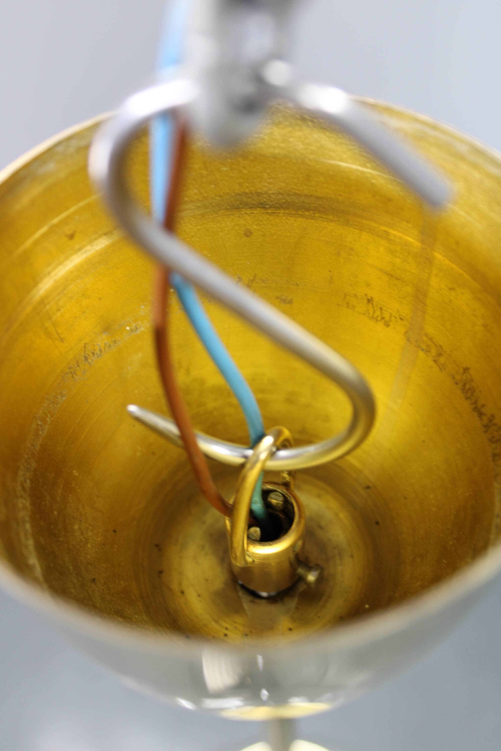 Mid-century Czech glass pendant light brass finish 1970s modern rewired