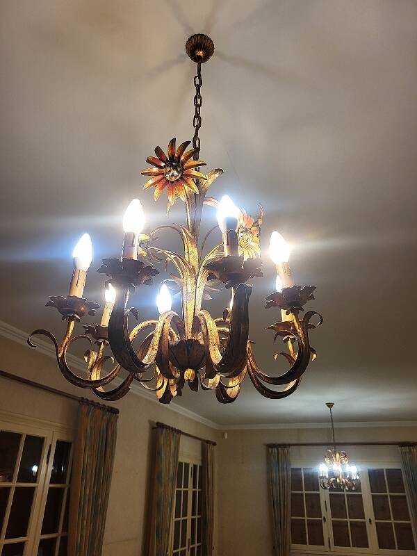 Set of painted metal chandeliers with flower decor