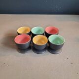Set of 6 black and colored ceramic egg cups