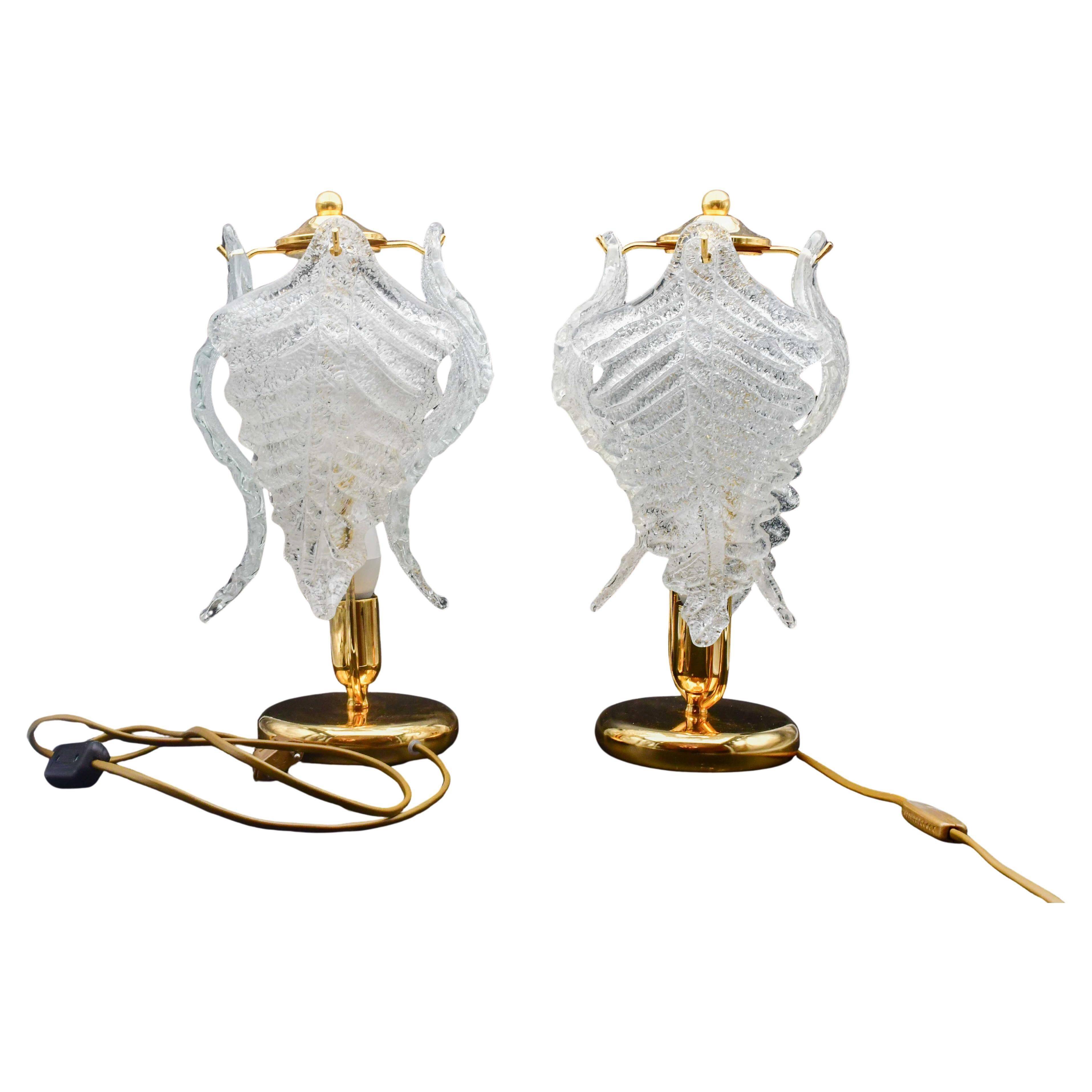 Set of 2 Murano glass table lamps transparent leaves
