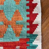 Afghan hallway kilim carpet colored red orange multicolor