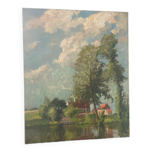 Paysage lacustre signé