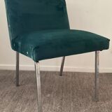 Vintage chair in green velvet and chrome legs