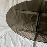 Table a manger ronde design en métal et verre fumé, Roche Bobois 1970