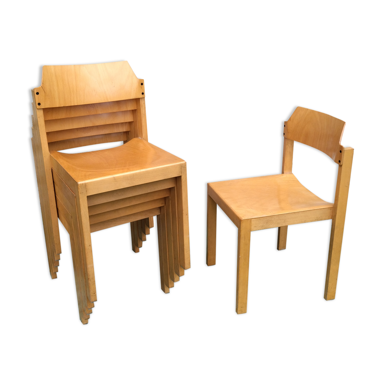 6 stackable chairs 80s schlapp mobel made in France