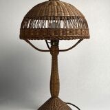 Art deco rattan wicker mushroom table lamp, ca 1930s