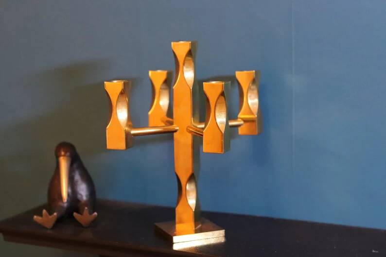 Five-Arm Brass Candelabrum by Lars Åkesson for Vallonmässing, Sweden