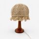Bohemian table lamp in turned wood and macramé from the 1970s.