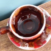 Cup, saucer, breakfast, Vallauris in flame-patterned ceramic.