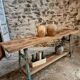 Industrial kitchen island / console table with a cast iron base – France, mid-20th century