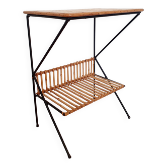 Table d'appoint ou chevet en rotin et métal