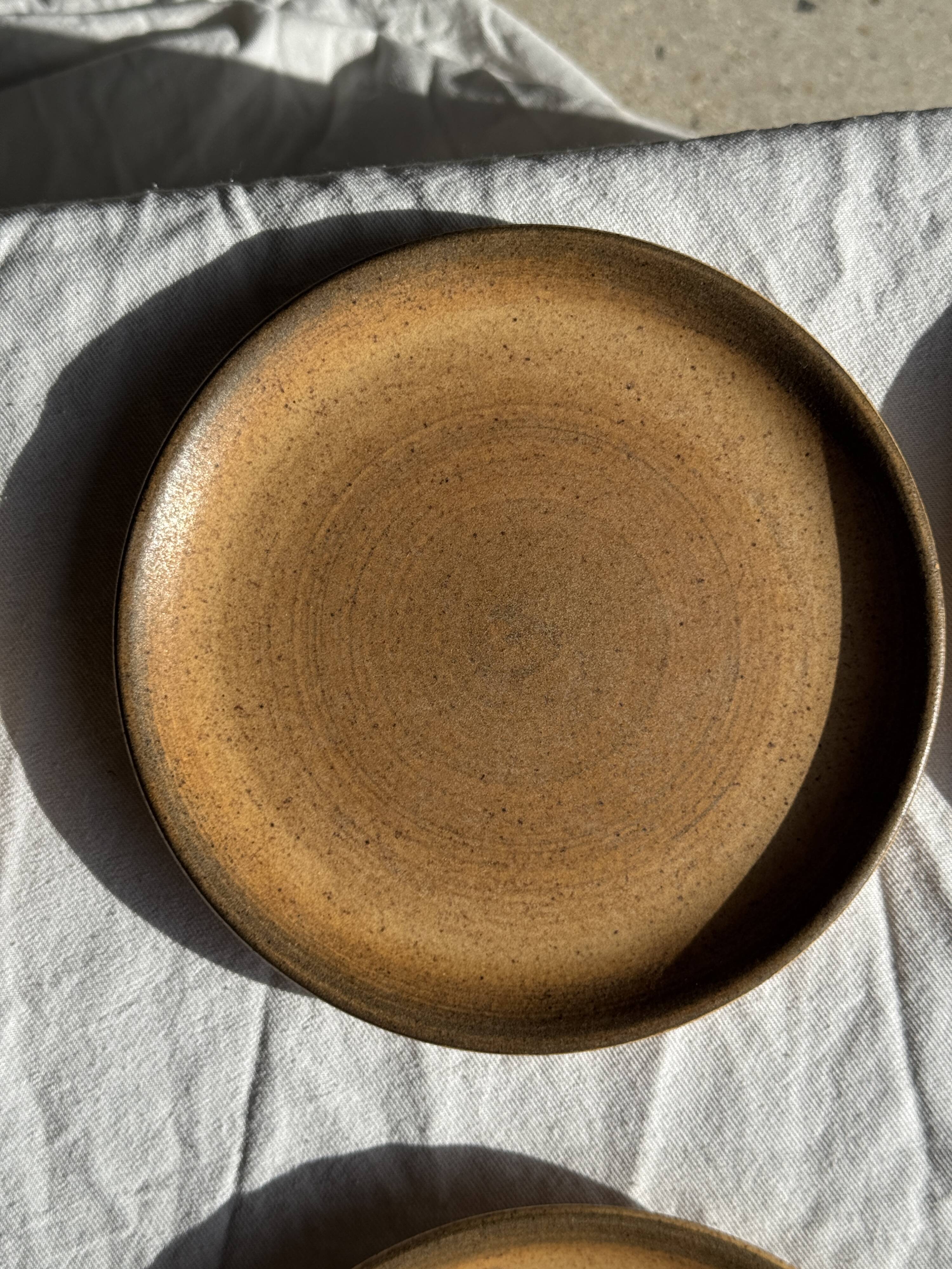 Set of 8 dark orange stoneware dessert plates Longchamp D19.5