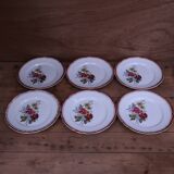 6 flat plates in half porcelain signed FB Floral decoration