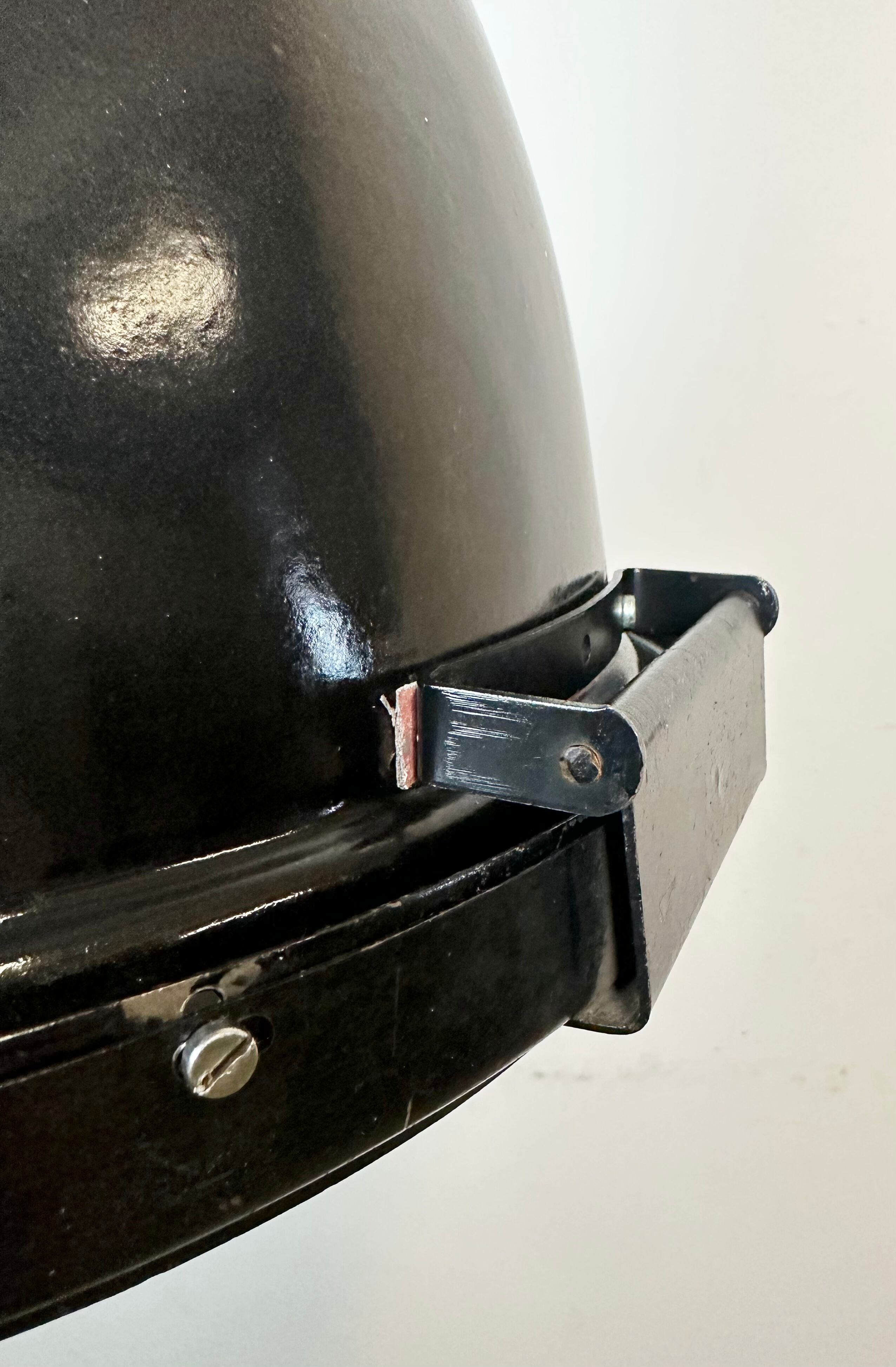 Industrial Black Enamel Factory Spotlight with Convex Glass Cover, 1960s