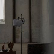 20th-century wrought iron floor lamp with swirling detail, Danish Art Deco.
