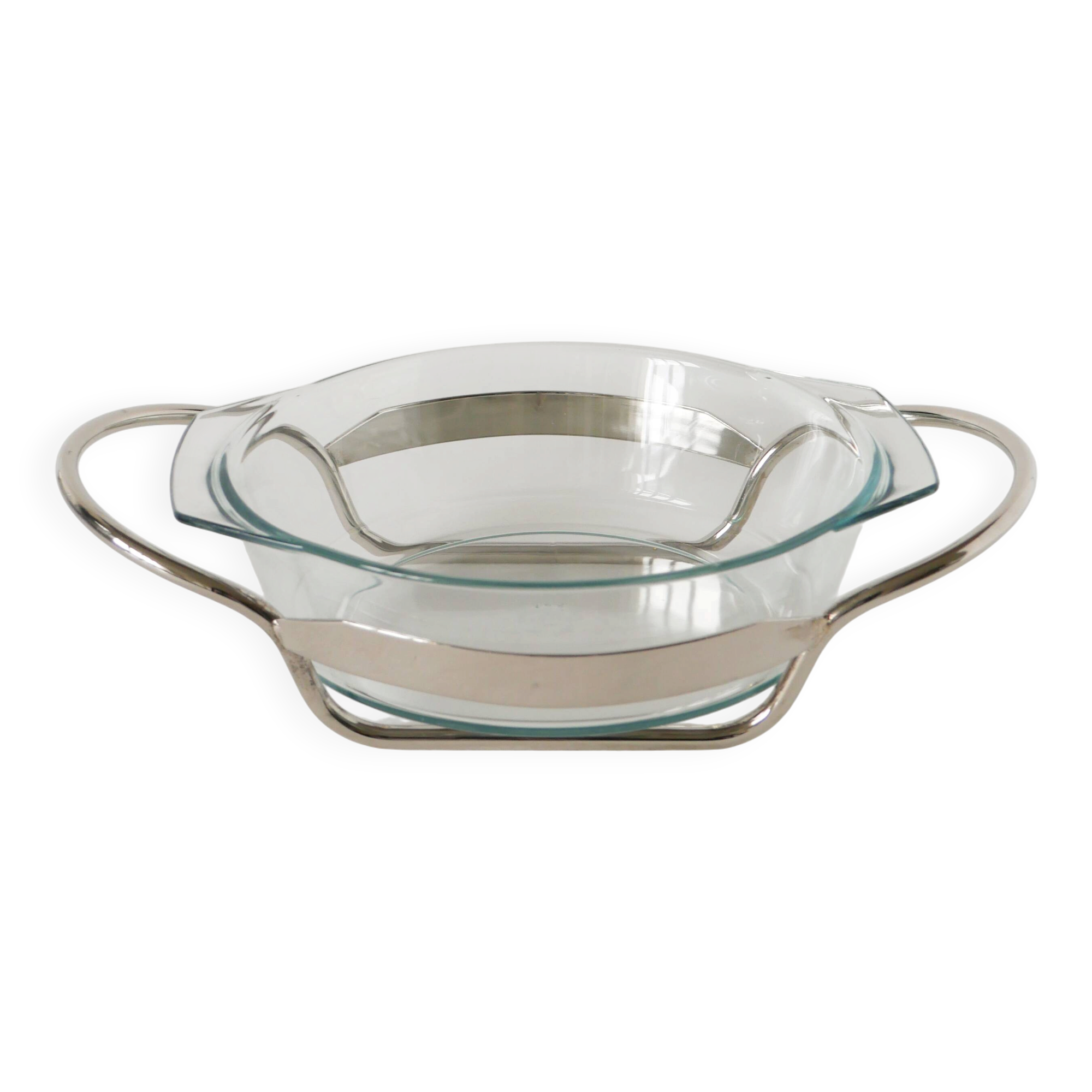 Large glass and silver-plated salad bowl, 1950