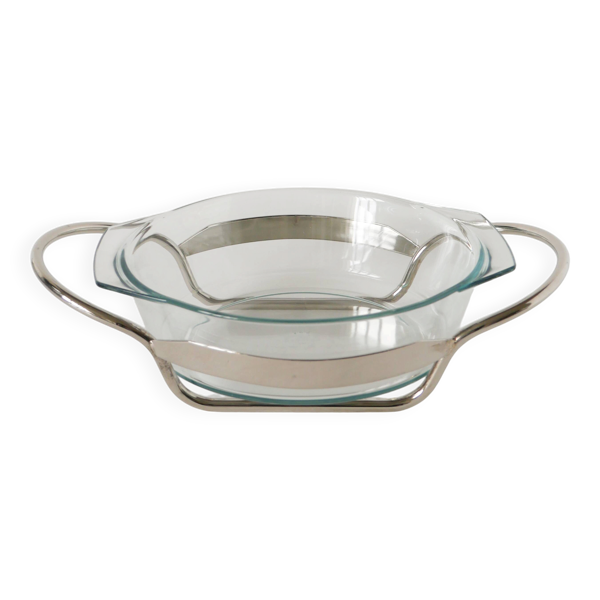 Grand saladier en verre et métal argenté, 1950