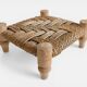 Organic Modern Turned Wood and Rope Footstool in the Style of Charlotte Perriand