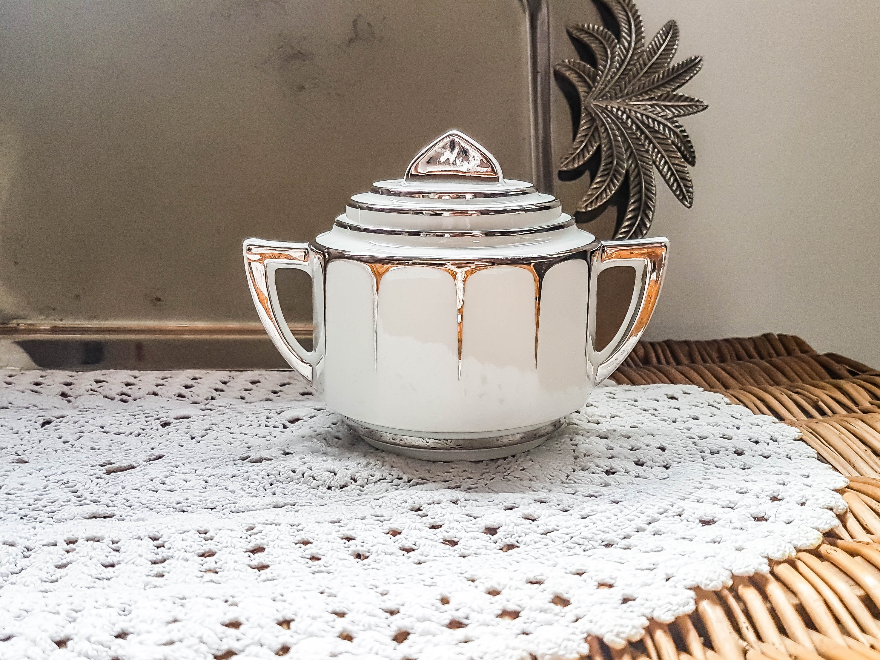 LIMOGES White and Silver Art Deco Style Coffee Service