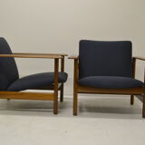 Pair of chairs of Gilbert Steiner mahogany and blue fabrics