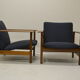 Pair of chairs of Gilbert Steiner mahogany and blue fabrics