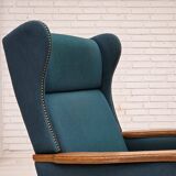 1970s, Danish highback armchair, furniture wool, solid oak wood.