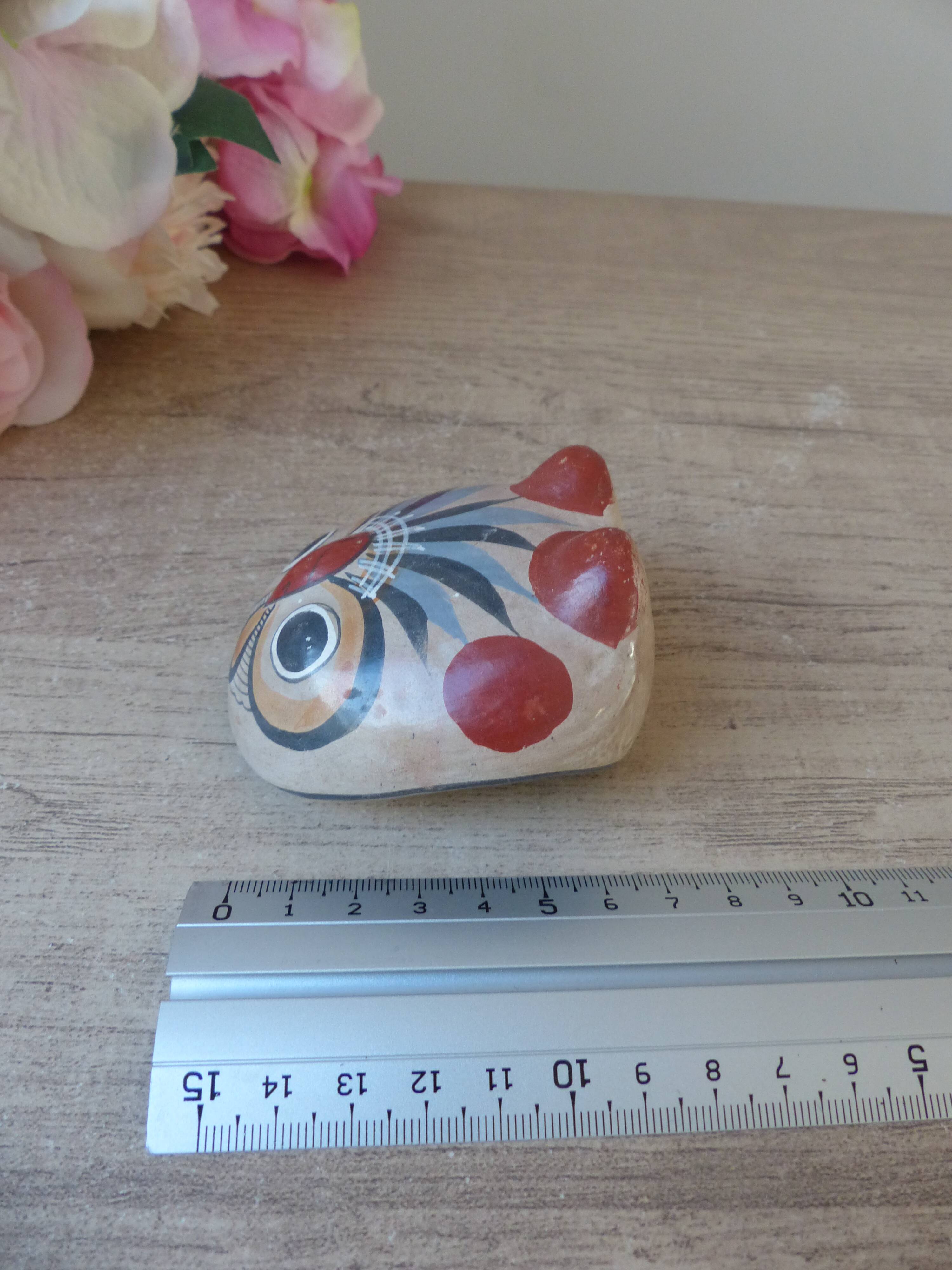 Vintage small mexican owl decor ceramic bird hand painted tonala