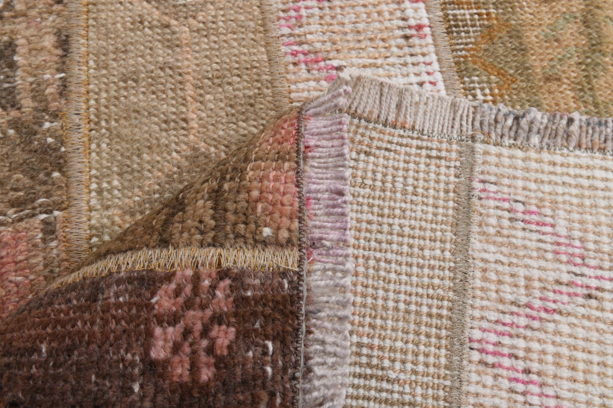 2x9 Brown Cream Persian Vintage Runner Rug, 65x265Cm