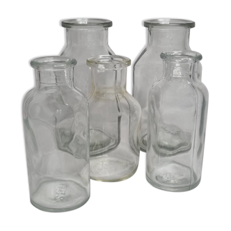 Set of five vintage pharmacy bottles