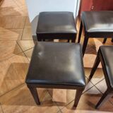 Brown leather square stool with wooden legs – padded seat