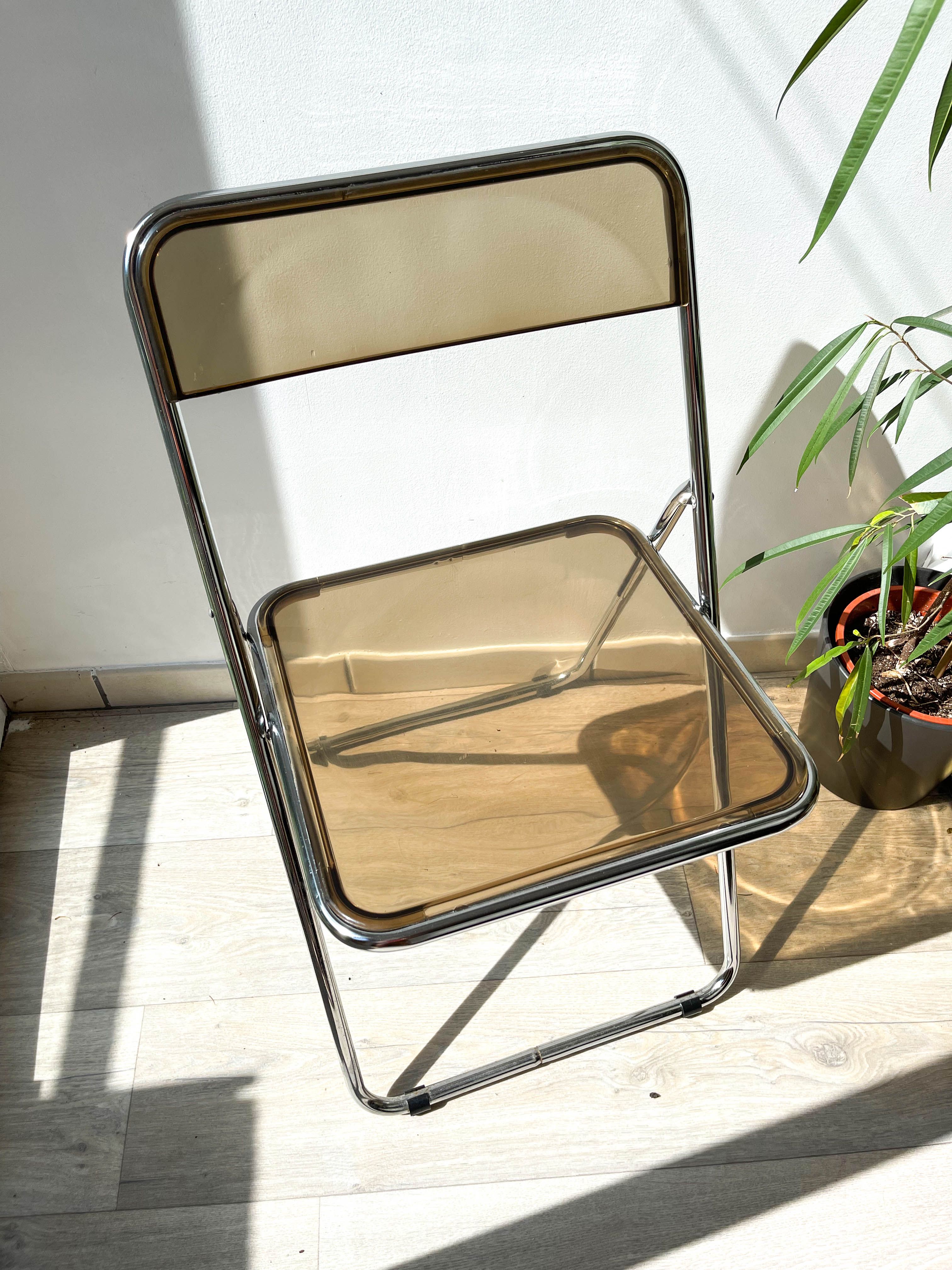 Folding chair chrome and plexi smoked 70s