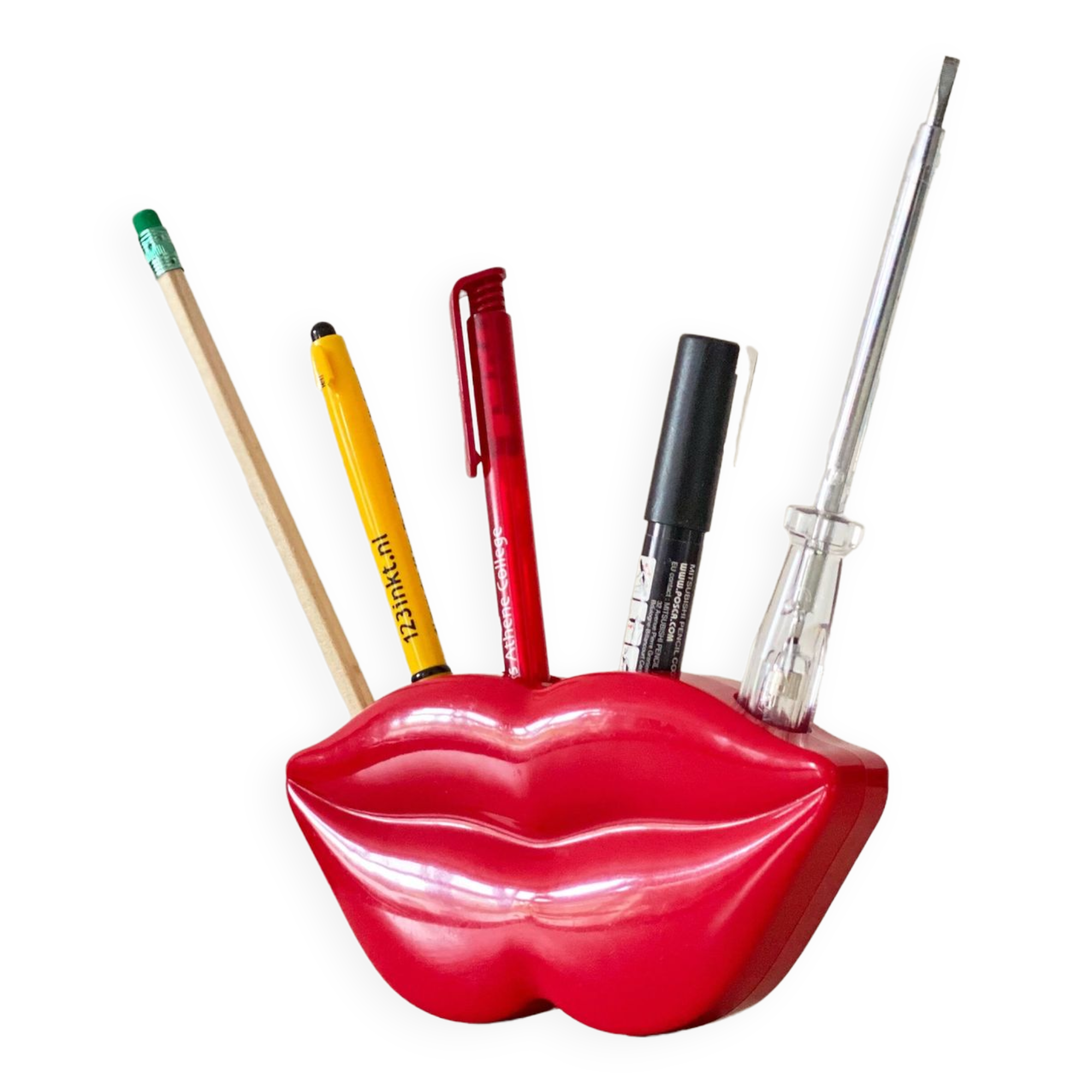 Pop Art red plastic Lips desk organizer / pen holder