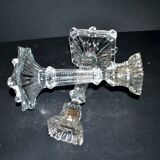 Set of 2 Egyptian-decorated candlesticks, Vallerysthal glassware, 1900